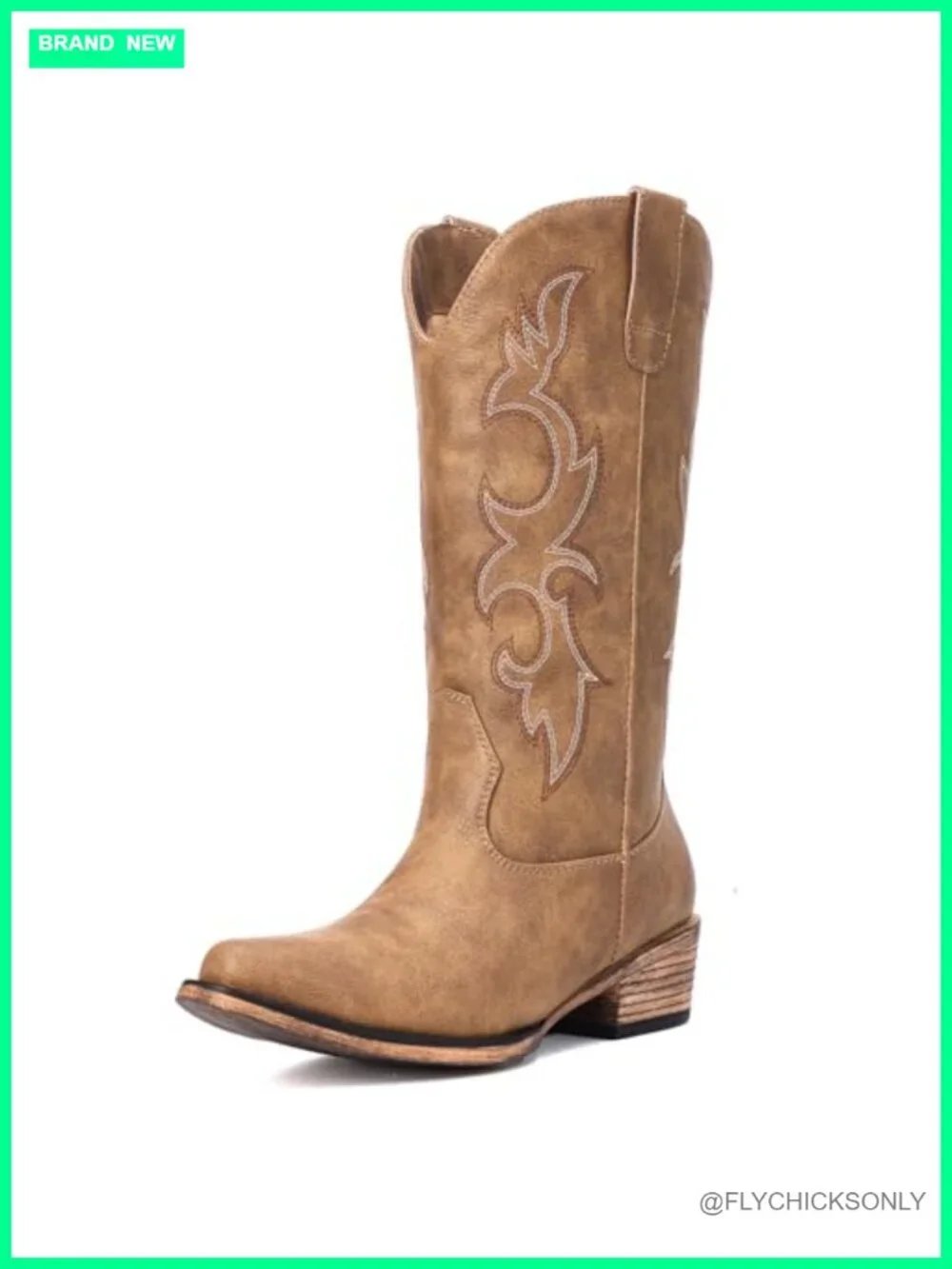 Women's Mid Calf Cowboy Boots with Retro Embroidery, Faux Leather Snip Toe
